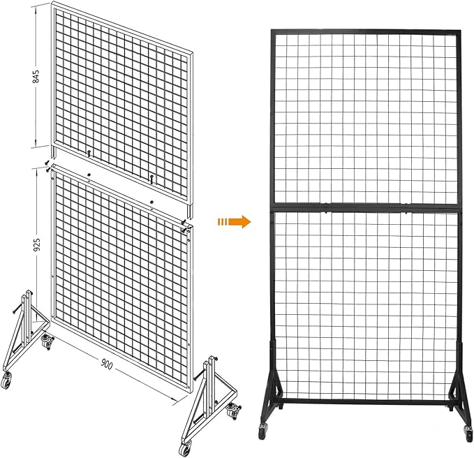 1 Pack 3'x 6' Two-Double Gridwall Panel Display Racks with Sturdy T-Base, Black Grid Wall Panels Display Stand, Display Rack Craft Show, Art Display Stand