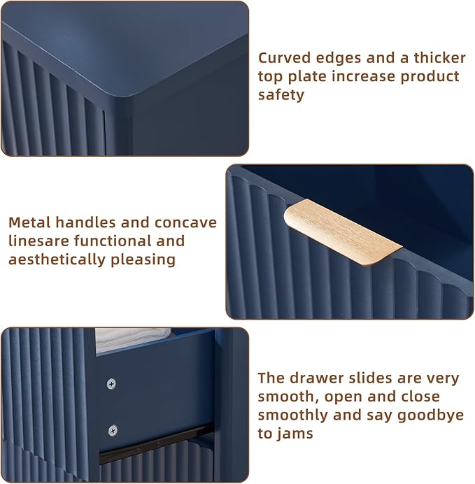 LEYAOYAO Fluted 6 Drawers Dresser for Bedroom, 42" Tall Modern Chest of Drawers with Metal Handle, Curved Profile Design,Navy Blue Wood Drawer Organizer for Bedroom, Living Room, Hallway, Entryway