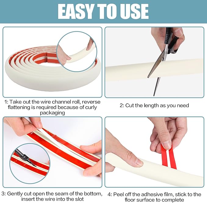 Floor Cord Cover Cable Cavity Self Adhesive Cord Hider Floor 10FT Floor Cable Management Power Cord Protector Floor Electric Cord Covers for Offices, Gym, Exhibitions (Beige, 1.18" x 20')