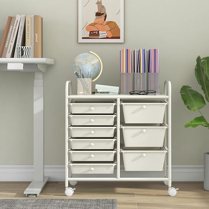 Giantex 9 Drawers Rolling Cart, Classroom Organizers, Storage Cart with Wheels, for Teacher Office Home School Supplies Tool Craft Art Paper, Ivory