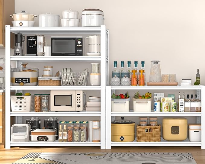 PrimeZone 36" W x 16" D x 72" H Closet Storage Shelves - 5 Tier White Metal Connector Shelving, Adjustable Heavy Duty Garage Shelves, Utility Rack Organizer Shelf for Kitchen Pantry Closet Garage