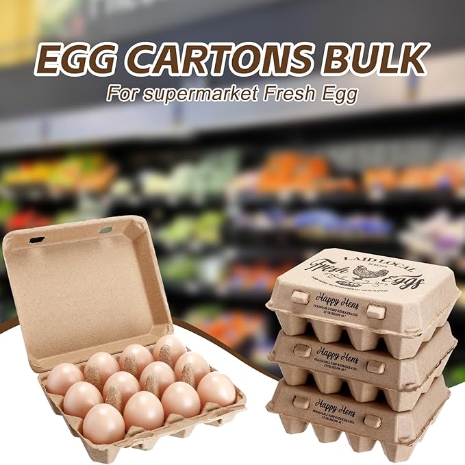 Zhanmai 50 Pcs Natural Paper Pulp Egg Cartons Blank Bulk 12 Count Dozen Vintage Classical 3 x 4 Style Square Chicken Cardboard Egg Tray Holder for Family Farm Market Storing(Classic)
