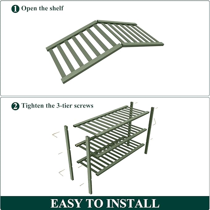 Smiry Bamboo Shoe Rack for Closet, 3 Tier Wooden Stackable Shoe Organizer, Free Standing Shoes Storage Shelf for Entryway, Front Door Entrance, Green