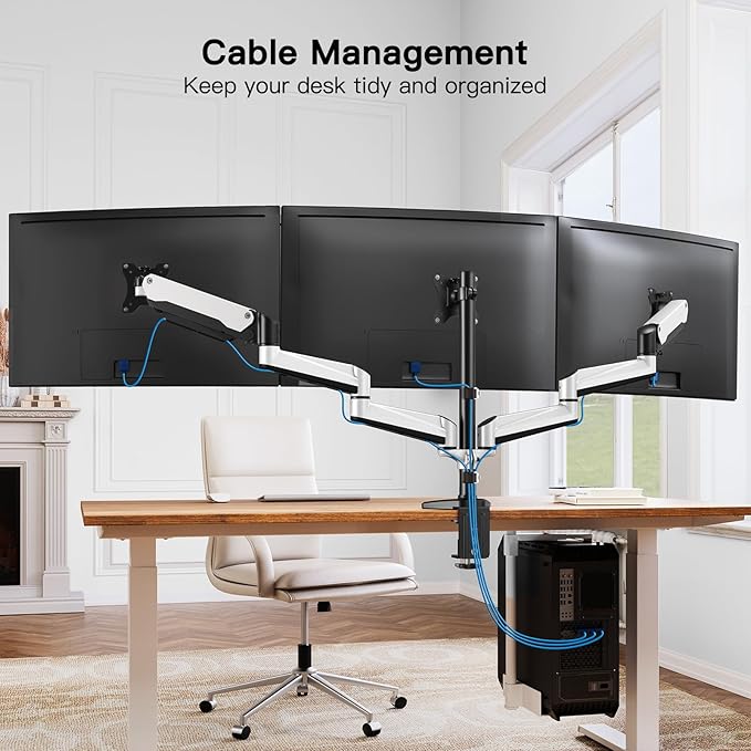 HUANUO Triple Monitor Stand - Full Motion Articulating Monitor Mount Fit Three 17 to 32 inch LCD Computer Screens with Clamp, Grommet Kit
