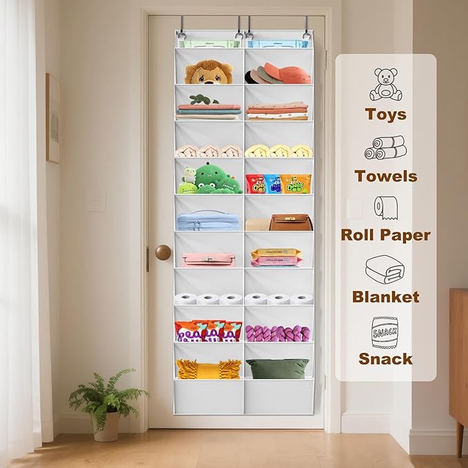 30 Pairs Over the Door Shoe Organizer, Clear Pockets Hanging Shoe Storage for Closet, 10-Tier Door Shoes Rack Storage, Handing Shoes Holder Fit All the Family's Sneakers, Boots, Heels, White