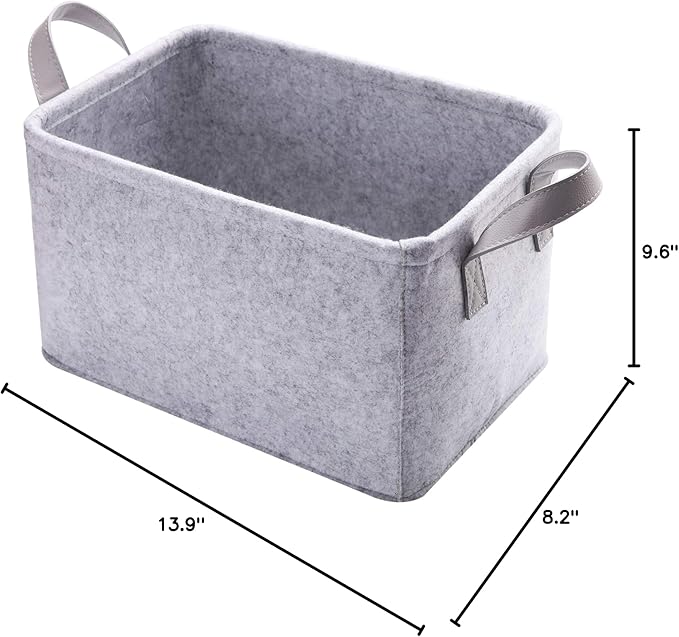 Minoisome Collapsible Storage Basket with Carry Handles Felt Fabric Storage Bin Durable Organizer for Gift Toys Shoes Clothes Towels Nursery Home Laundry Office Decorative Organizing Box(Light Grey)