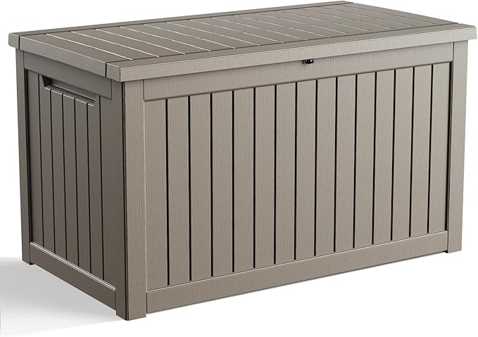 280 Gallon Outdoor Storage Box, Large Resin Deck Box for Patio Cushions, Garden Tools, Pool Accessories, Waterproof and Lockable Design, Storage Bench for Backyard & Deck(Gray)