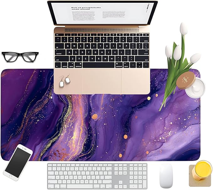 Purple Gaming Mouse Pad 31.5"x11.8"Desk Mat Anti-Slip Rubber Base & Durable Stitched Edges for Gamers Smooth Mouse Writing Surface for Desk Office/Home