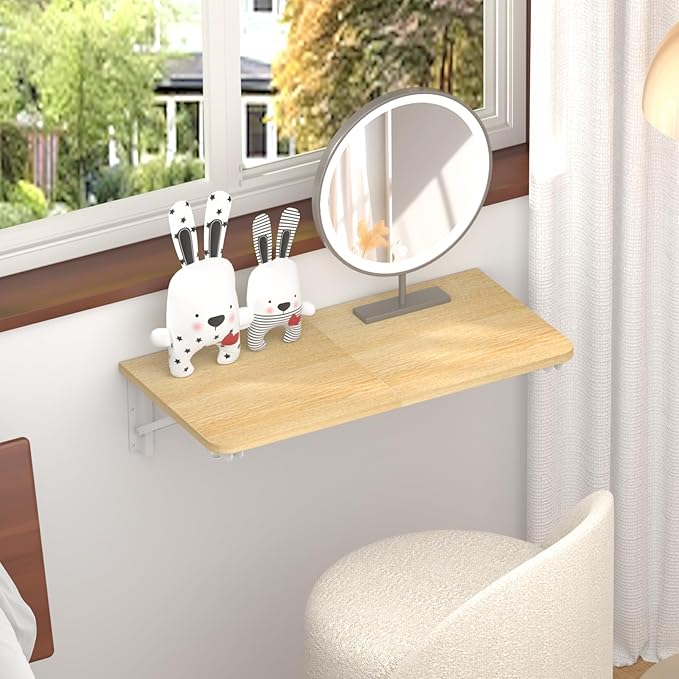 TEAMIX Wall Mounted Folding Table, Floating Desk for Small Spaces, Drop Leaf Dining Table for Kitchen Fold Down Laundry Shelf with Heavy-Duty Brackets