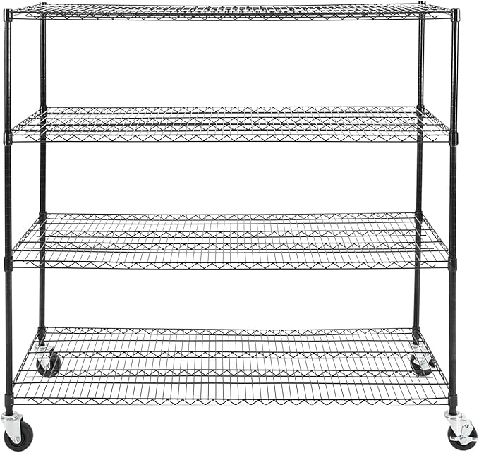 4-Tier Storage Shelving Unit with Wheels, Adjustable Heavy Duty Steel Wire Rack Organizer (24" D x 60" W x 54" H, 480 lbs Capacity) for Garage, Kitchen