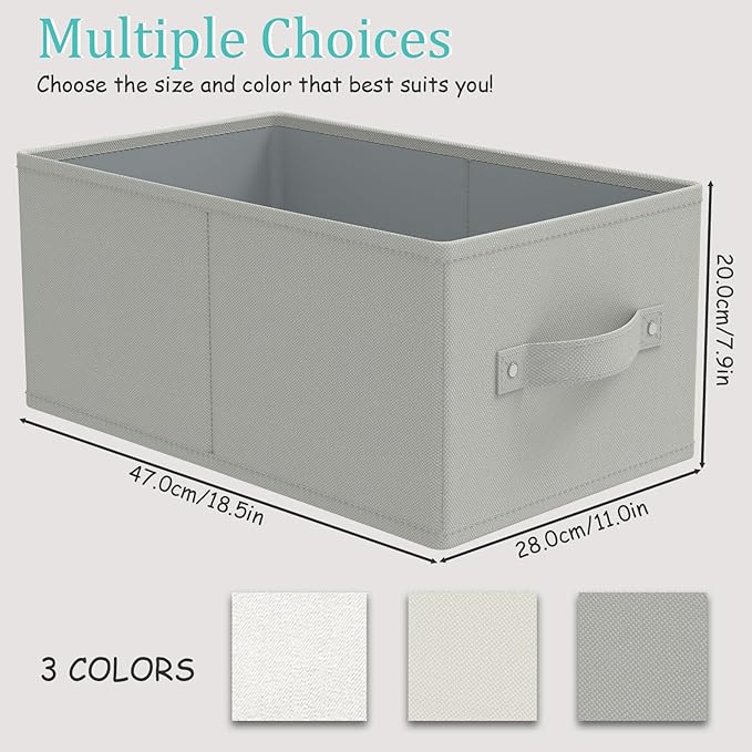 Foldable Closet Organizer, 3 Pack Cube Storage Bin, Clothes Basket for Shelves with 2 Handles, Saving Space, Grey, 18.5 x 11 x 7.9 In, XSNY11GL-3