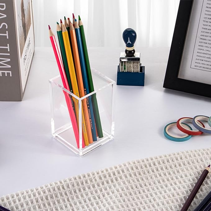 dedoot Acrylic Drawer Organizer, Clear 1 Compartment Makeup Organizer Transparent Plastic Makeup Brush Holder Pen Holder Jewelry Accessories Storage Acrylic Square Cube Box,2.5X2.5X3.8 Inches