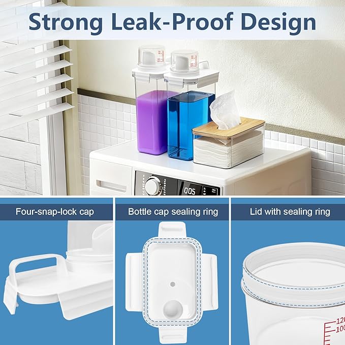 2+1 Pack Laundry Detergent Dispenser and Dryer Sheet Holder Set, 78 oz Laundry Soap Dispenser, Plastic Liquid Fabric Softener Dispensers for Laundry Room Organization with 12 Labels
