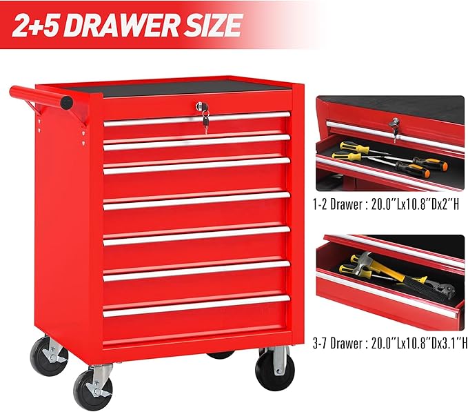 Rolling Tool Chest with 7-Drawer Tool Box with Wheels,31"x 24.4"x 13" Multifunctional Tool Cart Mechanic Tool Storage Cabinet for Garage, Warehouse, Workshop, Repair Shop