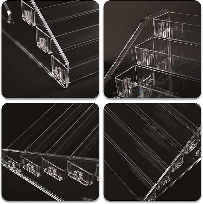 5 Tier Nail Polish Organizer Holder | Multi-Purpose Storage Rack for Eyeshadow Palettes, Sunglasses, Eyeglasses & Essential Oils - Clear Acrylic Vanity Countertop Display Stand Holds 50+ Bottles