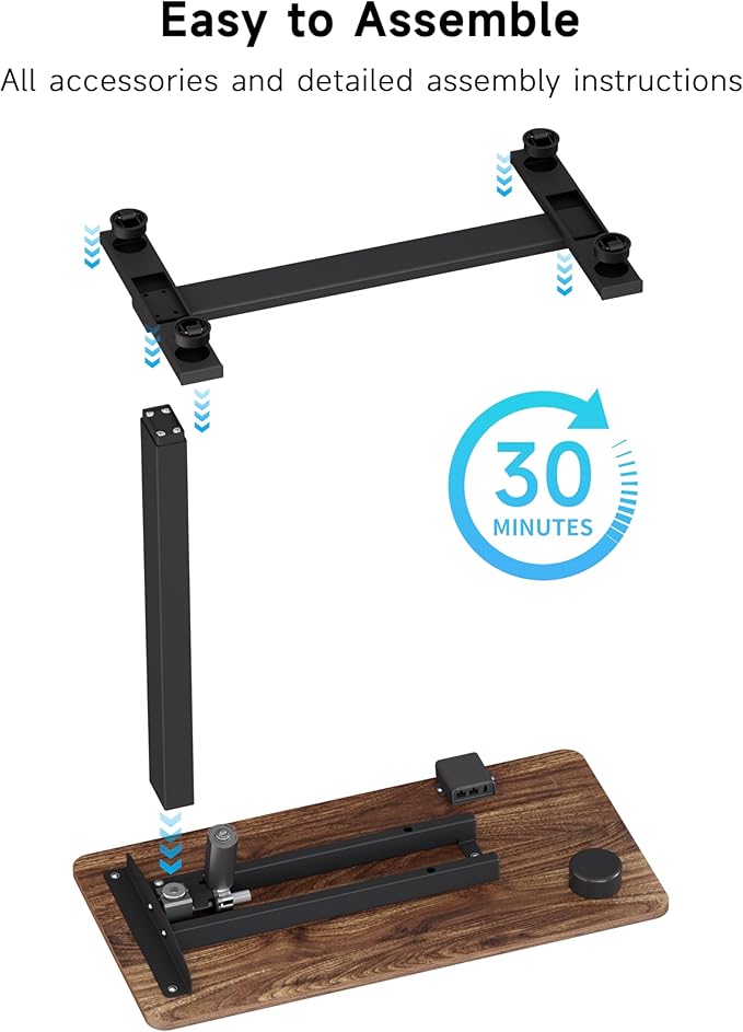 BIZUM Small Electric Standing Desk Bedside Table with Hidden Wheels 31.5 x 15.8 Inch Adjustable Computer Laptop Office Desk, Walnut