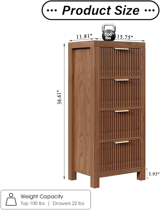 Mid-Century Fluted 8 Drawers Dresser, Modern Wooden Tall Dresser with Smooth Metal Handles, Storage Chest Clothes Organizer for Bedroom, Entryway & Office, Walnut X2