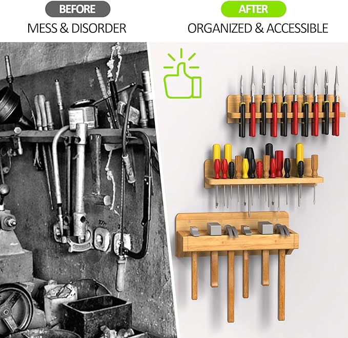 Wall Mounted Screwdriver Organizer, Hammer Rack and Pliers Holder, Set of 3 Wall Hanging Tools Storage Shelf for Workshop Garage