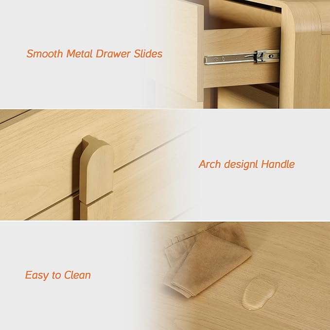 WAMPAT 6 Drawer Dresser for Bedroom, 2 in 1 63" Wide Mid Century Modern Wide Chest of Drawer, Wood Tall Nightstand with Curved Edge Handles, Closet Dresser TV Stand for Bedroom, Oak