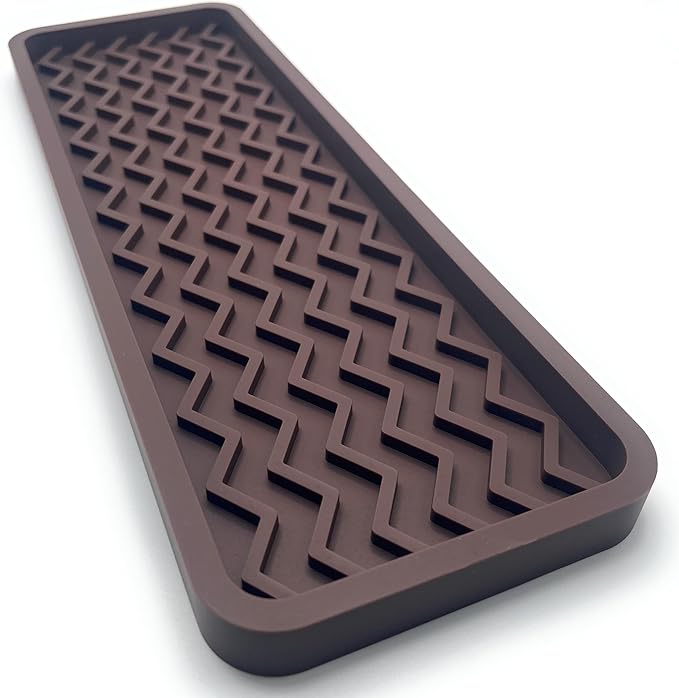 Happitasa Silicone Kitchen Sink Organizer Tray, Sponge Holder and Countertop Protector | Bathroom and Kitchen Soap Dish and Dispenser Tray (Dark Chocolate, 12" x 4", 9.2 Ounces, Zigzag)