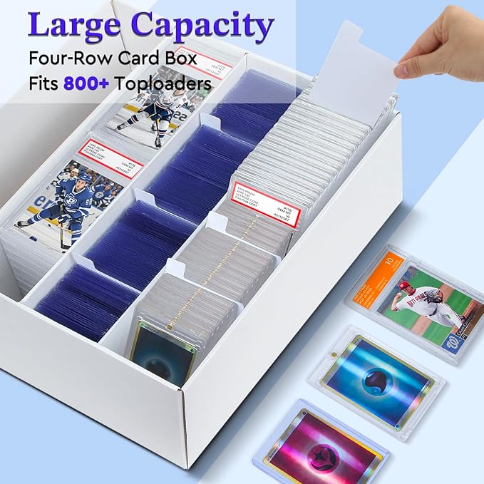 4 Pack Trading Card Storage Box - 4 Rows, Cardboard Storage Box holds 900+ Top Loaders, Graded Card Holder Organizer Case fits PSA/HGA Slabs