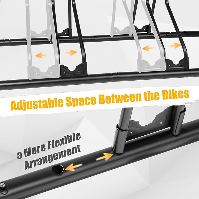 CyclingDeal Bicycle Floor Parking Rack Stand - for Mountain MTB Road Bike - Indoor Home Garage Storage - Adjustable 4 Bikes