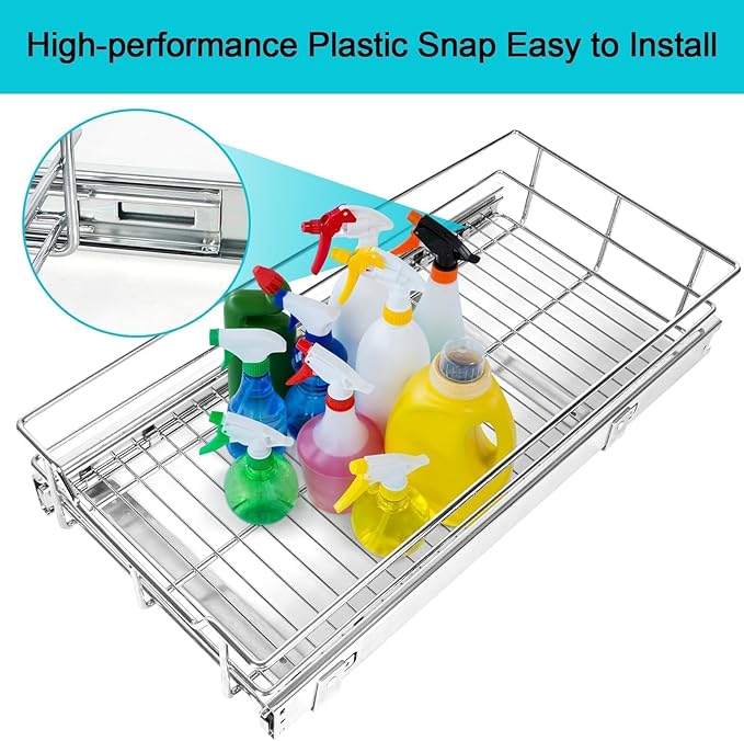 Pull Out Cabinet Organizer 17" W X 22" D, Slide Out Drawers For Kitchen Organizers and Storage, Pull Out Drawers For Cabinets Capacity Heavy Duty Caddy, Cabinet Shelves Chrome-Plated, Bathroom Pantry