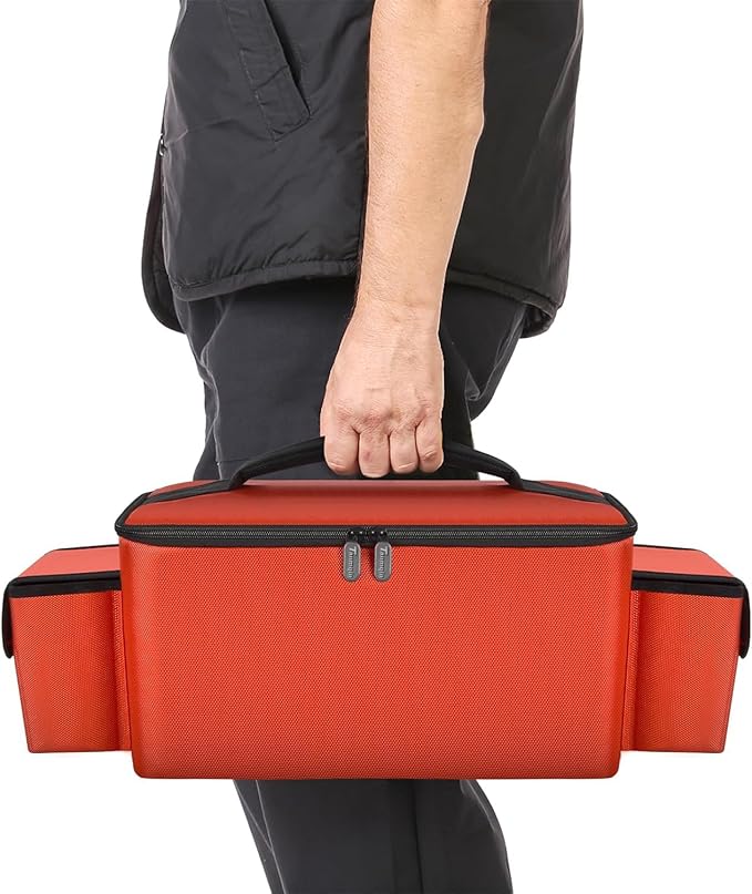 Air Compressor Bag Compatible with Milwaukee M18 Inflator 2848-20/2771-20, Air Pump Carrying Box for Milwaukee Tools,Storage Holder for 18V 3.0/4.0/5.0/6.0/6.5/7.0/8.0Ah Battery (Case Only)-Red
