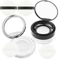 6PCS Loose Powder Container with Mirror and Strainer Empty Powder Loose Powder Reusable Plastic Compact Case with Mirror and Elasticated Net Sifter and Their Matching 4 Powders