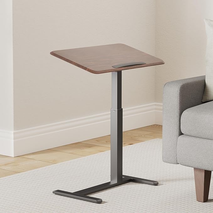 Mount-It! Rolling Bedside Table, Overbed Tray Table on Wheels for Hospital or Home Meals in Bed, Adjustable Height Tilting Swivel Standing Laptop Desk 31"x15" with Wheels, Walnut Color 27" to 41" High