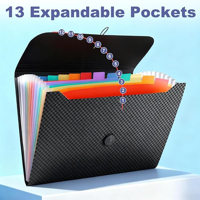 File Organizer, 13-Pocket Expanding Folder + Large Accordion Divider | Great for Home, Office, Travel & Classroom