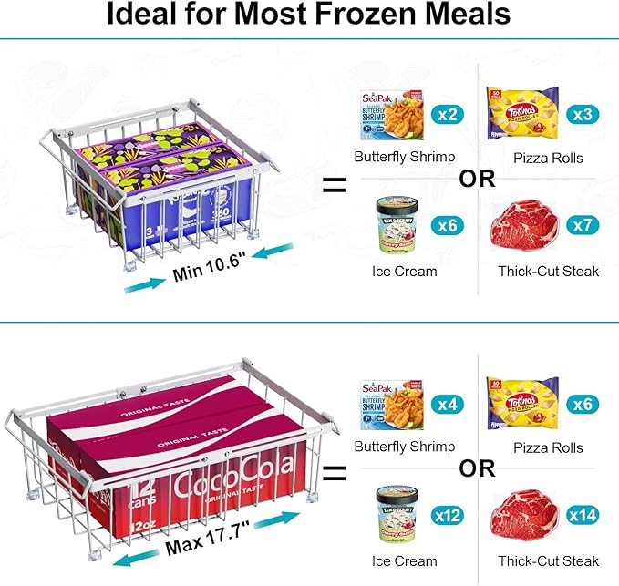 iSPECLE Chest Freezer Organizer - Fit 10 to 20 Cu.FT Freezer, 3 Pack Large Expandable Stackable Deep Freezer Organizer Bins Sort Frozen Food and Easily Get with Handle, Improve Air Circulation,White