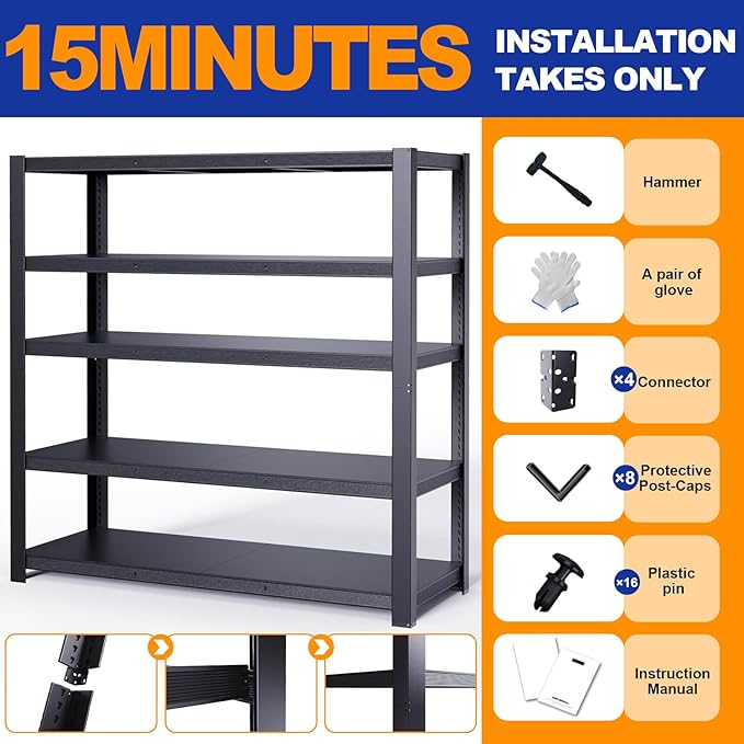 84''H Garage Shelving Heavy Duty, 3050LBS Storage Shelves, Adjustable Metal Shelf, Strong Steel Shelving, Metal Storage Rack for Garage Organization, Basement, Workshop.