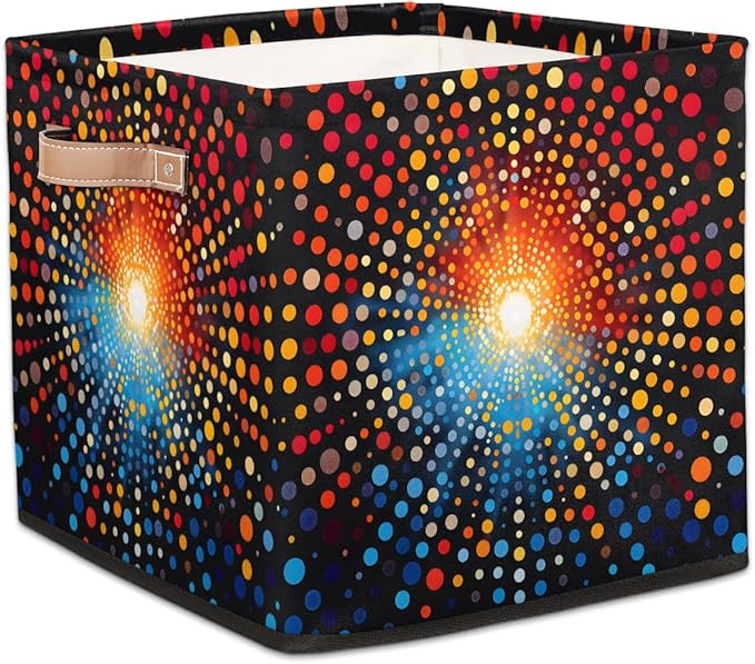 TropicalLife 13x13x13 Inch Large Fabric Storage Cube Colorful Polka Dots Foldable Storage Bin with Handles Organizer Boxes Cube Basket for Shelves Organizing Closet