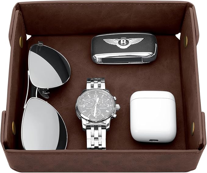 CASIRENA Father's Day Gifts Faux Leather Valet Tray Organizer for Men - Catch-All Tray for Entryway Table Key, Wallet, Watch, Coin Change, Phone, Dresser EDC Dump Jewelry, Bedside Nightstand Desk-top