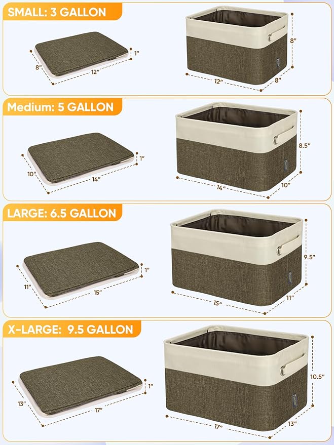 BALEINE 2 Pack Fabric Storage Bins for Shelves, Linen Storage Baskets for Organizing, Decorative Closet Bins for Clothes, Home (Brown, 15"x11"x9.5") ﻿