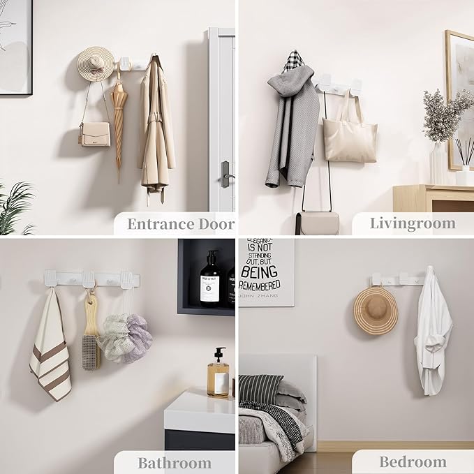 Coat Rack Wall Mount Coat Hooks - White Hook Rack with 3 Hooks Aluminum Wall Rack Hooks for Hanging Coat Hat Bag Towel Hanger Rustproof Coat Holder