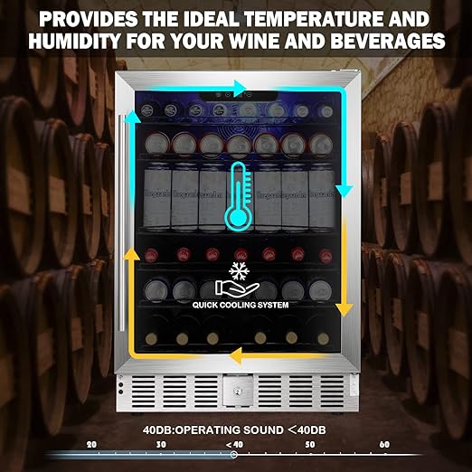 COWSAR Wine Cooler Refrige ETL Approved 24inch Wine Fridge Freestanding or Built-in Wine Refrigerator 5.1Cu.Ft Wine Fridge Under Counter Stainless Steel Wine and Beverage Refrigerator with Glass Door