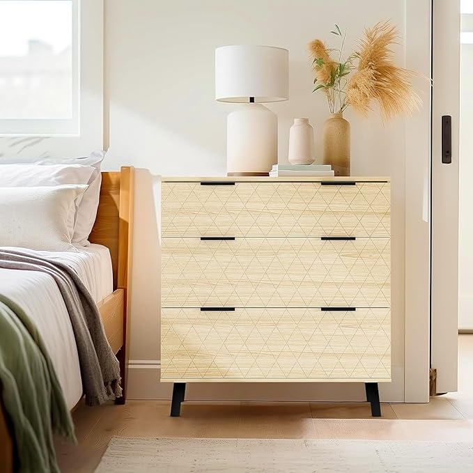 AWQM 3 Drawer Dresser for Bedroom,Large Capacity Chest of Drawers,Wood Dresser TV Stand,Drawer Organizer Storage Tower Unit for Living Room, Hallway,Natural