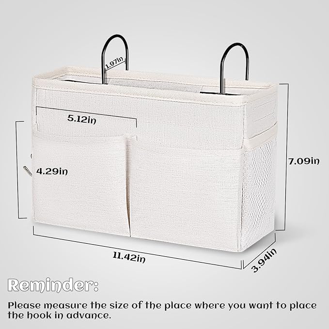 Bedside Hanging Storage Basket Headboards Bunk Beds Dorm Rooms Organizer Caddy for Storage (2Pack White)
