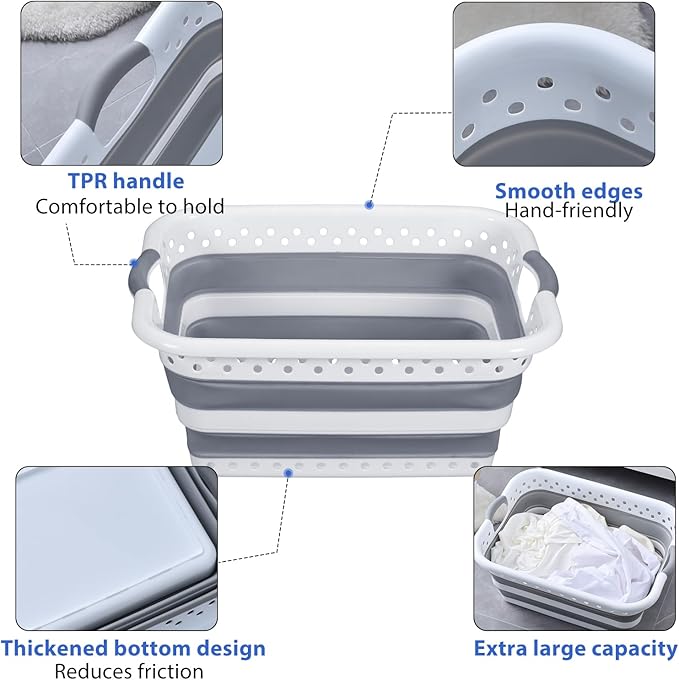Monozuki Collapsible Plastic Laundry Basket 11.1 gallon(42L) 2pcs Eco-recycled material - Foldable Pop Up Storage Container/Organizer - Space Saving Hamper/Basket BPA Free