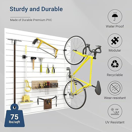 Slatwall Panel 4 FT x 4 FT, Interlocking Slat Wall Paneling, Wall Mounted PVC Wallpanel, Suitable for Garage Storage and Organizer, Slatwall Board, Shelves - White