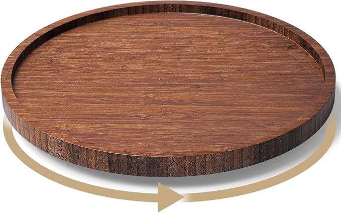 Lazy Susan Organizer for Kitchen,Bamboo Turntable for Cabinet,Pantry,Vanity,Middle（Brown）