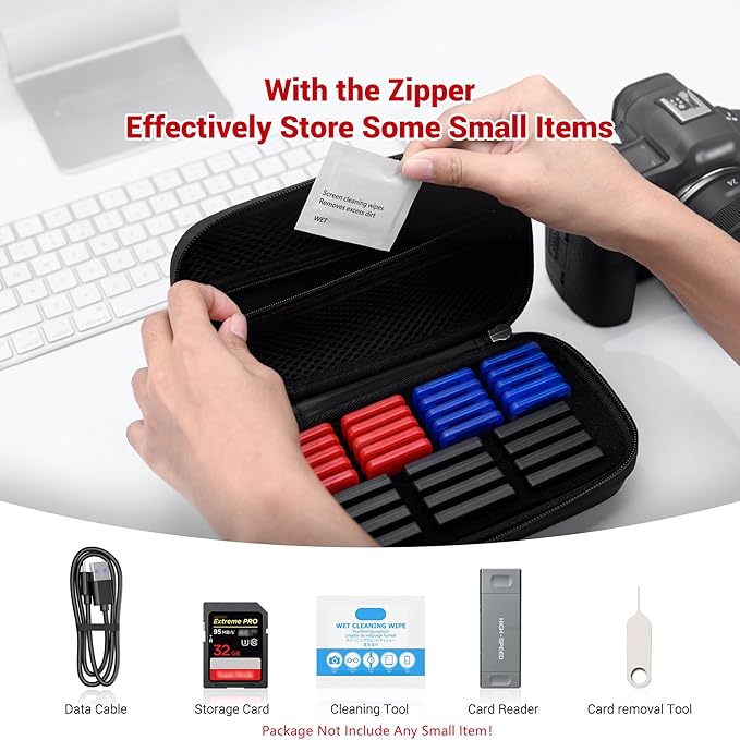 EVA PU CFexpress Type B Card Case with 32 PCS Individual Plastic Memory Card Holder for 12 XQD/CFexpress Type-B Cards & 20 SD SDXC SDHC Cards,Water-Resistant Anti-Shock CFexpress SD Card Case Storage