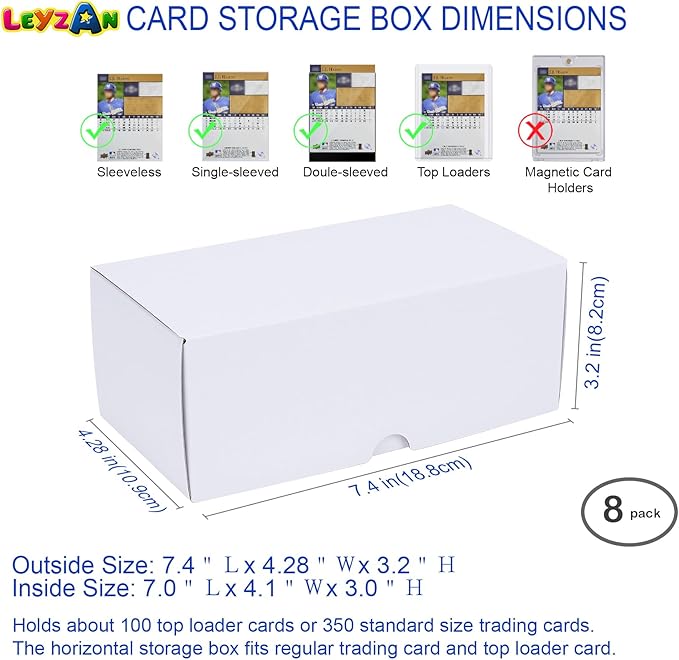 Toploader Storage Box, 8-Pack•100 Count Corrugated Cardboard Trading Card Top Loaders with Dividers & Labels for TCG/Magic/Mtg Organizer and Collection