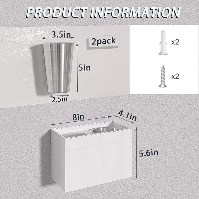 Hair Tool Organizer, Wall Mount Hair Dryer Holder with 2 Cups,Scalloped Design Acrylic Hair Styling Tools Organizer for Curling Iron Straightener Bathroom Storage (2 Cups Scalloped)
