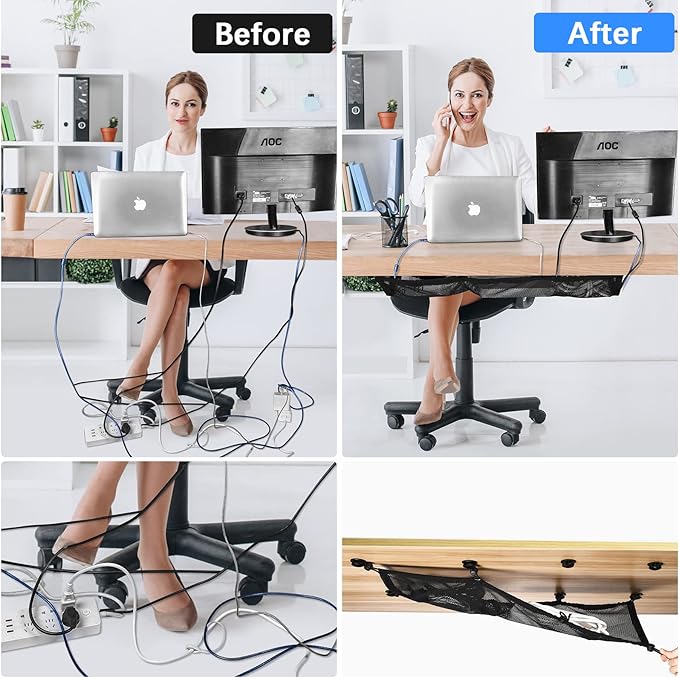 ZZM Privacy Mesh Cable Manager, Under Desk Wire Net, 26 x 10 Inches, Black