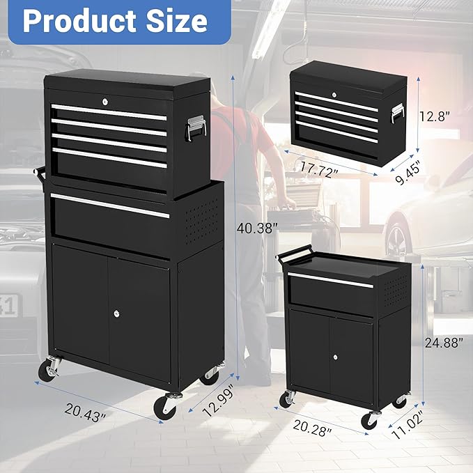 5-Drawer Rolling Tool Chest with Wheels and Locking System, Portable Tool Cabinet for Garage, Workshop, Mechanic, Heavy Duty Tool Box with Drawers, Detachable Storage for Home and Shop, Black