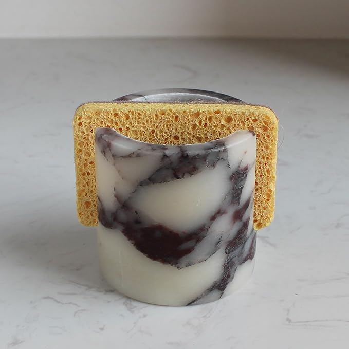 Natural Marble Travertine Sponge Holder for Kitchen Counter, Drying Rack, Sponge Caddy for Sink Organizer - Calacatta Viola Marble