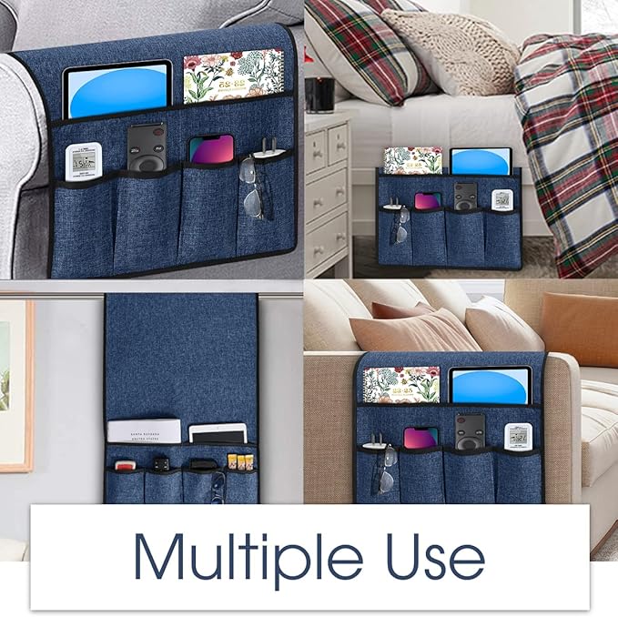 Joywell Sofa Caddy Organizer Remote Control Holder for Couch Recliner Non Slip Armrest Chair Caddie with 6 Pocket Storage for Magazine, Tablet, Phone, iPad, Navy